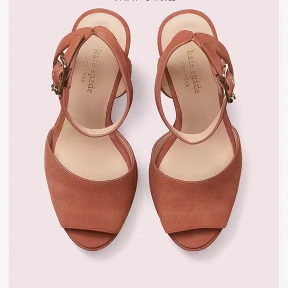 Kate Spade  Suede Wedge
Sandals Color is Coral Called  Dark Tawny Size 7.5 - Picture 3 of 17